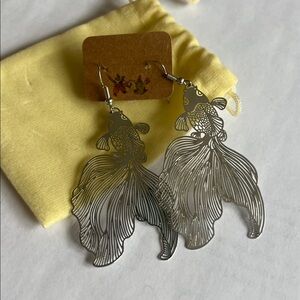 Silver Koi Fish Dangle Earrings - Elegant